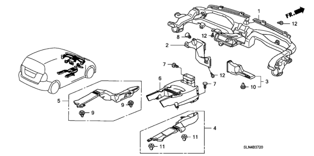 2007 Honda Fit Duct Assy., RR. Heater (Upper) Diagram for 83333-SLA-003