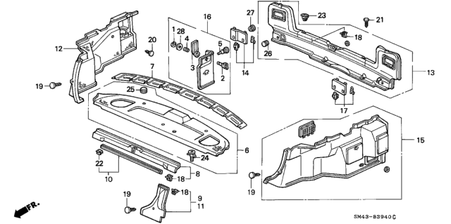 1991 Honda Accord Cover Assy., R. Gusset *NH167L* (GRAPHITE BLACK) Diagram for 84514-SM4-A00ZA