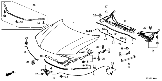 2015 Honda Accord Rubber, Hood Seal Center Diagram for 74148-T3L-A00