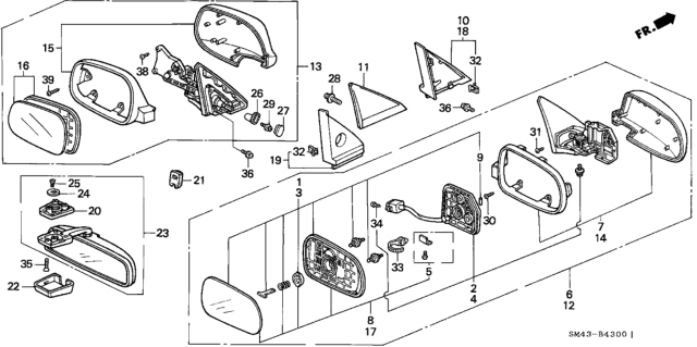 1993 Honda Accord Mirror Assembly, Driver Side Door (Bordeaux Red Pearl) (R.C.) Diagram for 76250-SM4-C22ZL