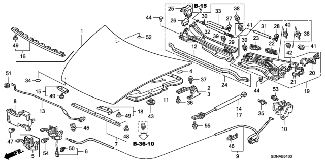 2007 Honda Accord Seal, R. Hood Diagram for 74148-SDN-A00