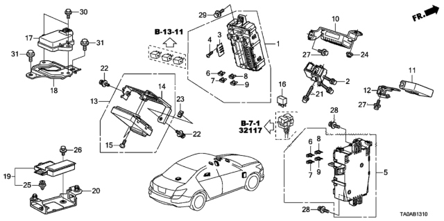 2012 Honda Accord Box Assembly, Driver Fuse Diagram for 38200-TA0-A32