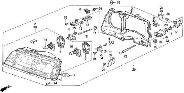 1991 Honda Civic Headlight Assembly, Driver Side Diagram for 33150-SH3-A04