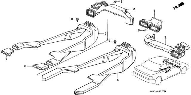 1991 Honda Accord Duct, RR. Heater Diagram for 83331-SM2-A80