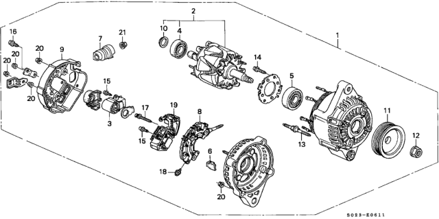 1999 Honda Civic Alternator Assembly (Cju25) (Denso) Diagram for 31100-P2T-003