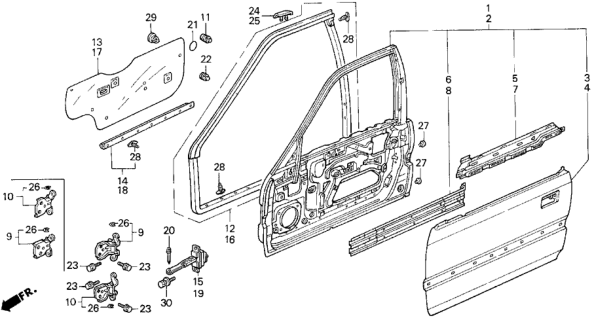 1990 Honda Accord Seal, R. FR. Door Hole Diagram for 72321-SM4-A00
