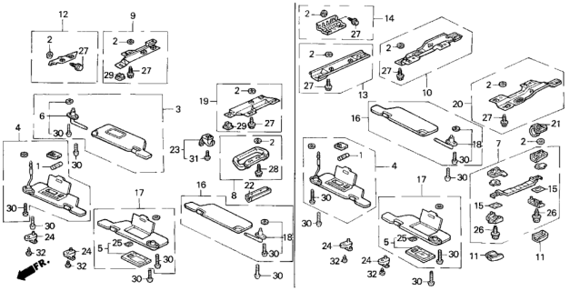 1990 Honda Accord Sunvisor Assembly, Driver Side (Natural Beige) Diagram for 83280-SM4-A22ZD