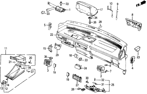 1985 Honda Civic Instrument Panel Garnish Diagram