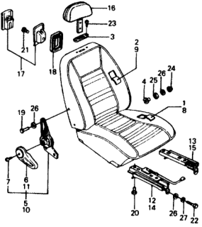 1977 Honda Civic Front Seat Cover - Front Seat Hardware Diagram