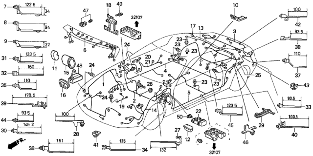 1996 Honda Prelude Wire Harness, Dashboard Diagram for 32107-SS0-A05