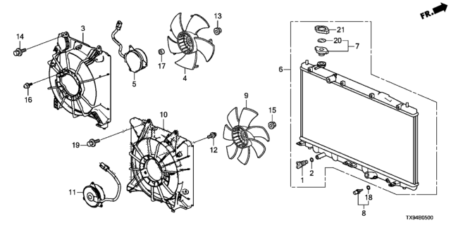 2013 Honda Fit EV Motor, Cooling Fan Diagram for 19030-RB0-004