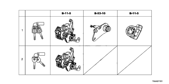 2019 Honda Fit Cylinder Set, Key Diagram for 06350-T5R-C81