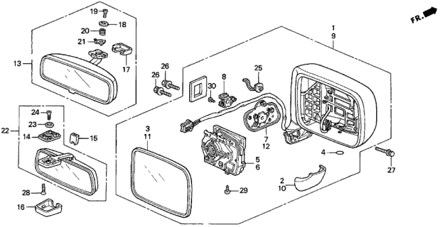 1998 Honda Odyssey Mirror Assembly, Driver Side Door (Mystic Blue Pearl) (R.C.) Diagram for 76250-SX0-A21ZB