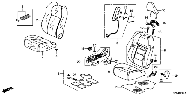 2012 Honda CR-Z Cover Set, Passenger Side Trim (Shiny Black Metallic) (Side Airbag) Diagram for 04811-SZT-A00ZB