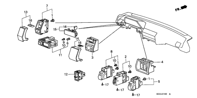 1989 Honda Accord Switch Assembly, Retractable Headlight Diagram for 35835-SE0-003