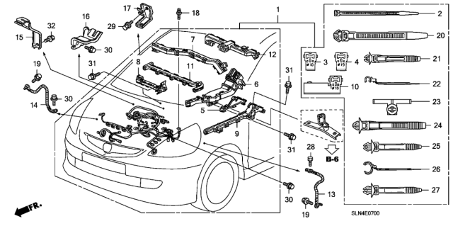 2007 Honda Fit Holder B, Engine Harness Diagram for 32128-PYD-000