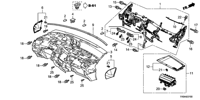 2013 Honda Civic Beam, Steering Hanger Diagram for 61310-TR3-A00ZZ