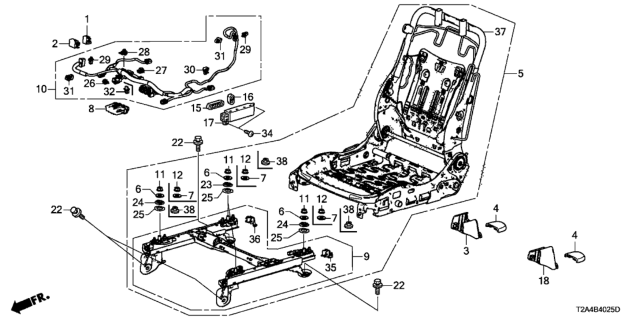 2013 Honda Accord Front Seat Components (Passenger Side) (Power Seat) (Tachi-S) Diagram