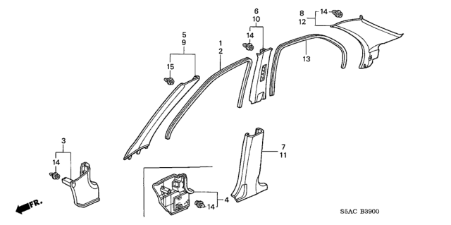 2005 Honda Civic Lining Assy., R. Cowl Side *NH361L* (CF GRAY) Diagram for 83111-S5A-A30ZB