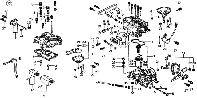 1975 Honda Civic Carburetor Assembly Diagram for 16100-657-670
