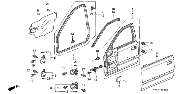 2000 Honda Civic Sub-Seal, L. FR. Door Diagram for 72365-S04-A01