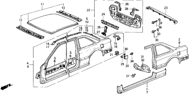 1988 Honda Accord Outer Panel Diagram