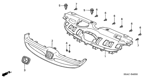2005 Honda Civic Base, Front Grille Diagram for 71121-S5A-A00