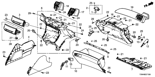 2014 Honda Accord Hybrid Instrument Panel Garnish (Passenger Side) Diagram