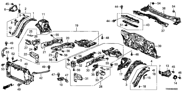 2020 Honda Clarity Plug-In Hybrid Frame Set R, FR. Si Diagram for 60811-TRW-305ZZ