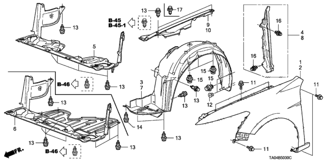 2010 Honda Accord Fender Assembly, Right Front (Inner) Diagram for 74100-TA5-A00