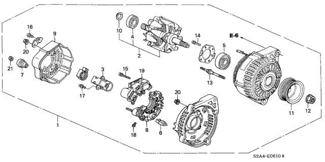 2004 Honda S2000 Alternator Assembly (Reman) Diagram for 06311-PCX-505RM