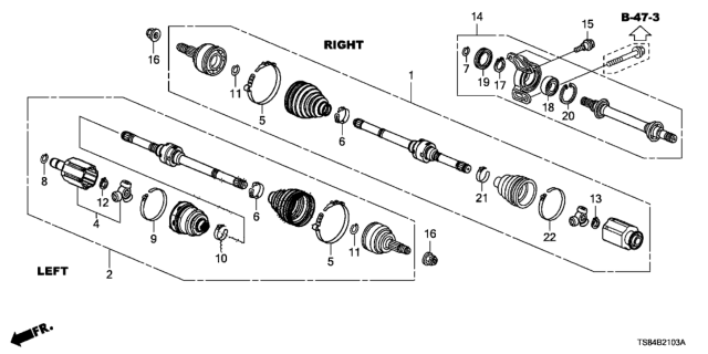 2014 Honda Civic Driveshaft Assembly, Driver Side Diagram for 44306-TR3-A61