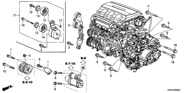 2011 Honda Pilot Alternator Bracket  - Tensioner Diagram