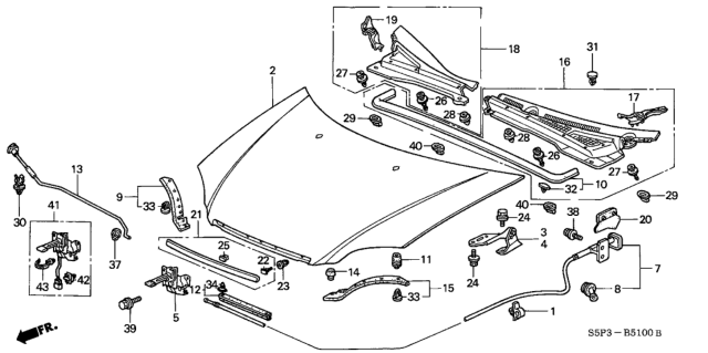 2001 Honda Civic Cowl Top Assy., L. FR. Side Diagram for 74210-S5A-A00