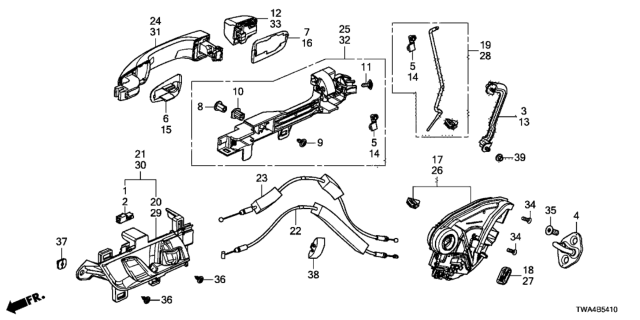 2020 Honda Accord Hybrid Cable, Rear Inside Handle Diagram for 72631-TVA-A01