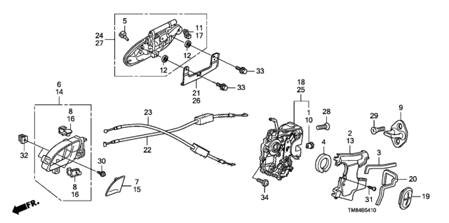 2012 Honda Insight Handle Assembly, Left Rear Door (Outer) (Frosted Silver Metallic) Diagram for 72680-TM8-003ZS