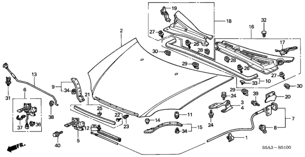 2003 Honda Civic Lock Assembly, Hood Diagram for 74120-S5A-507