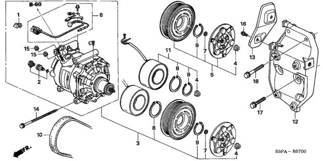 2005 Honda Civic Clutch Set, Compressor Diagram for 38900-PLM-A01