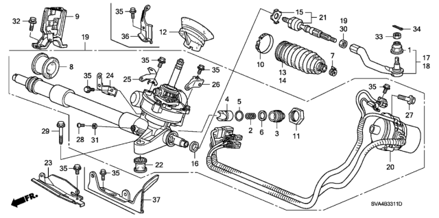 2007 Honda Civic End, Driver Side Tie Rod Diagram for 53560-SNE-A02