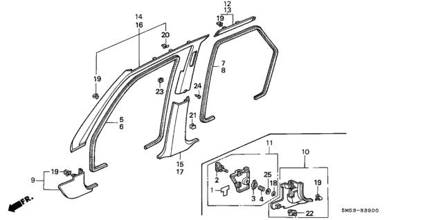1991 Honda Accord Garnish Assy., L. FR. Pillar *NH91L* (LOFTY GRAY) Diagram for 84151-SM5-A00ZA