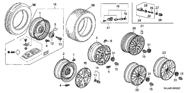 2005 Honda Odyssey Wheel Diagram