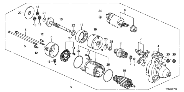 2013 Honda Fit Starter Motor Assembly (Dskew) (Denso) Diagram for 31200-RB1-013