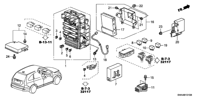 2007 Honda CR-V Box Assembly, Fuse Diagram for 38200-SWA-A12