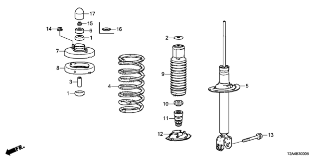 2014 Honda Accord Shock Absorber Unit, Rear Diagram for 52611-T2A-A03