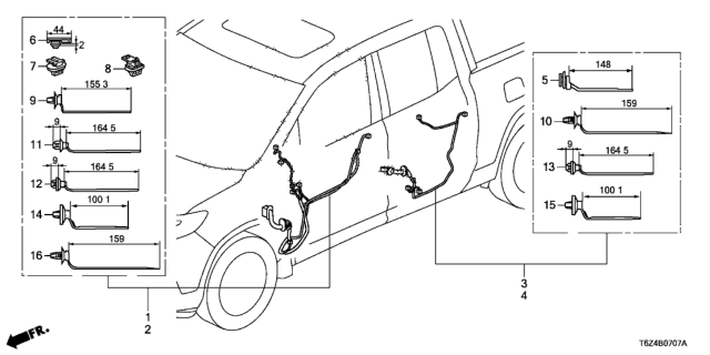 2019 Honda Ridgeline Wire Harness, Passenger Door Diagram for 32752-TG7-A10