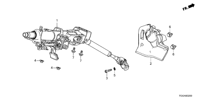 2021 Honda Civic Column Assembly, Steering Diagram for 53200-TBA-A22