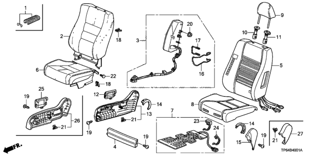 2010 Honda Crosstour Pad, R. FR. Seat-Back (With OPDS Sensor) Diagram for 81127-TP6-A01