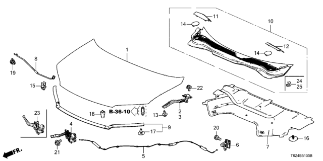 2021 Honda Ridgeline INSULATOR, HOOD Diagram for 74141-T6Z-A00