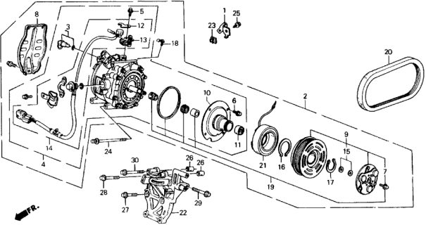 1990 Honda Prelude Compressor Assy. (Sanden) Diagram for 38800-PK3-A01