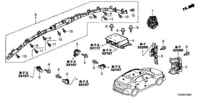 2018 Honda Civic SRS UNIT (REWRITABLE) (DENSO) Diagram for 77960-TGG-A03